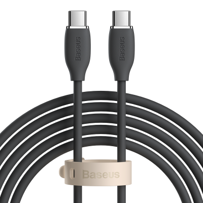 Кабель USB-C BASEUS Jelly Liquid Silica Gel, Type-C - Type-C, 5A, 100W, 2 м, черный Кабель USB-C BASEUS Jelly Liquid Silica Gel, Type-C - Type-C, 5A, 100W, 2 м, черный