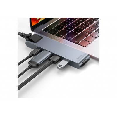 Переходник/Адаптер BASEUS Thunderbolt 7-in-1, Разветвитель, Type-C - 2xUSB3.0 + HDMI + PD + RJ45 + TF/SD + Type-C, серый Переходник/Адаптер BASEUS Thunderbolt 7-in-1, Разветвитель, Type-C - 2xUSB3.0 + HDMI + PD + RJ45 + TF/SD + Type-C, серый