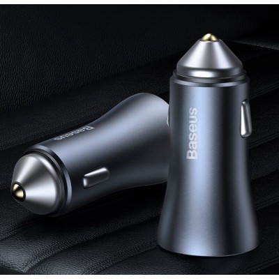 Автомобильное зарядное устройство BASEUS Golden Contactor Pro Dual, USB+USB-C + Кабель Type-C-Lightning, 3A, темно-серый Автомобильное зарядное устройство BASEUS Golden Contactor Pro Dual, USB+USB-C + Кабель Type-C-Lightning, 3A, темно-серый