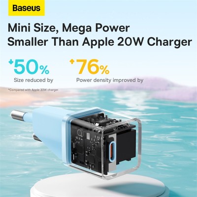 Зарядное устройство BASEUS GaN5 Fast Charger(mini) USB-C, 3A, 20W, синий Зарядное устройство BASEUS GaN5 Fast Charger(mini) USB-C, 3A, 20W, синий
