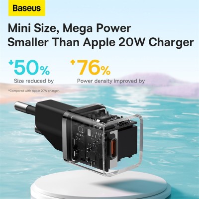 Зарядное устройство BASEUS GaN5 Fast Charger(mini) USB-C, 3A, 20W, черный Зарядное устройство BASEUS GaN5 Fast Charger(mini) USB-C, 3A, 20W, черный