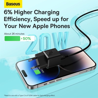 Зарядное устройство BASEUS GaN5 Fast Charger(mini) USB-C, 3A, 20W, черный Зарядное устройство BASEUS GaN5 Fast Charger(mini) USB-C, 3A, 20W, черный