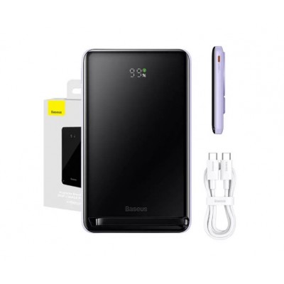 Портативный аккумулятор BASEUS Magnetic Bracket Wireless Charging 20W, 3A, 10000 мА⋅ч, фиолетовый, с беспроводной зарядк Портативный аккумулятор BASEUS Magnetic Bracket Wireless Charging 20W, 3A, 10000 мА⋅ч, фиолетовый, с беспроводной зарядк