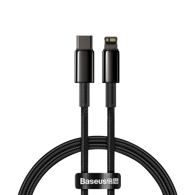 Кабель USB-C BASEUS Tungsten Gold, Type-C - Lightning, 20W, 1 м, черный Кабель USB-C BASEUS Tungsten Gold, Type-C - Lightning, 20W, 1 м, черный