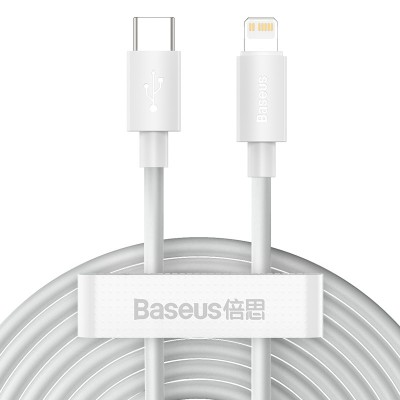 Кабель USB-C BASEUS Simple Wisdom Data Cable Kit, Type-C - Lightning, 5A, 1.5 м, белый, 2шт Кабель USB-C BASEUS Simple Wisdom Data Cable Kit, Type-C - Lightning, 5A, 1.5 м, белый, 2шт