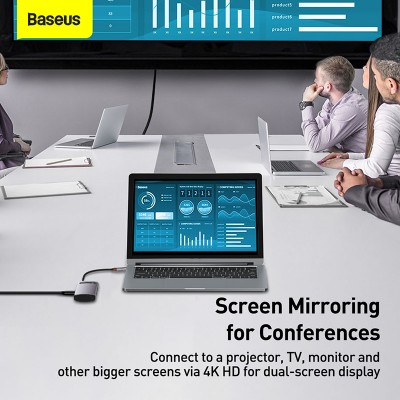 Переходник/Адаптер BASEUS Metal Gleam Series 5-in-1, Разветвитель, Type-C - USB3.0 + PD + 4K HD, серый Переходник/Адаптер BASEUS Metal Gleam Series 5-in-1, Разветвитель, Type-C - USB3.0 + PD + 4K HD, серый