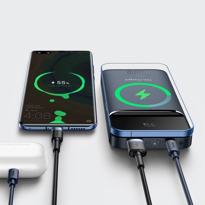 Портативный аккумулятор BASEUS Magnetic Wireless Fast Charging 20W, 2.4A, 10000 мА⋅ч, синий, с беспроводной зарядкой Портативный аккумулятор BASEUS Magnetic Wireless Fast Charging 20W, 2.4A, 10000 мА⋅ч, синий, с беспроводной зарядкой