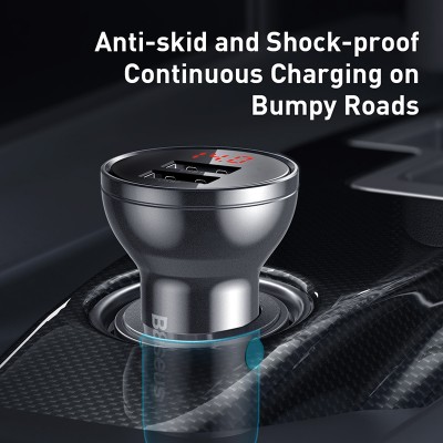 Автомобильное зарядное устройство BASEUS Digital Display Dual, 2*USB, 2.4A, 24W, серебристый, дисплей Автомобильное зарядное устройство BASEUS Digital Display Dual, 2*USB, 2.4A, 24W, серебристый, дисплей