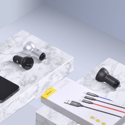 Автомобильное зарядное устройство BASEUS Digital Display Dual, 2*USB, 2.4A, 24W, серебристый, дисплей Автомобильное зарядное устройство BASEUS Digital Display Dual, 2*USB, 2.4A, 24W, серебристый, дисплей