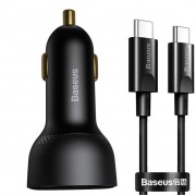 Автомобильное зарядное устройство BASEUS Superme Digital Display, USB+USB-C + Кабель Type-C-Type-C, 5A, черный