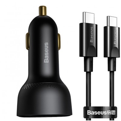 Автомобильное зарядное устройство BASEUS Superme Digital Display, USB+USB-C + Кабель Type-C-Type-C, 5A, черный Автомобильное зарядное устройство BASEUS Superme Digital Display, USB+USB-C + Кабель Type-C-Type-C, 5A, черный