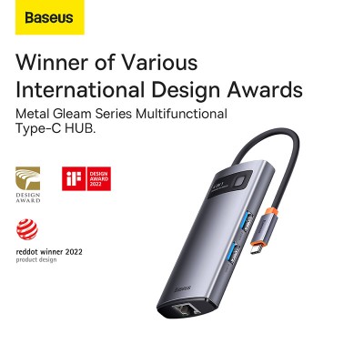 Переходник/Адаптер BASEUS Metal Gleam Series 4-in-1, Разветвитель, Type-C - 3xUSB3.0 + RJ45, серый Переходник/Адаптер BASEUS Metal Gleam Series 4-in-1, Разветвитель, Type-C - 3xUSB3.0 + RJ45, серый