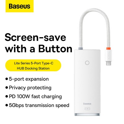 Переходник/Адаптер BASEUS Lite Series 5-Port, Разветвитель, Type-C - 3*USB3.0+HDMI+PD, белый Переходник/Адаптер BASEUS Lite Series 5-Port, Разветвитель, Type-C - 3*USB3.0+HDMI+PD, белый