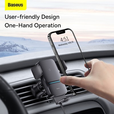 Автомобильный держатель BASEUS Wisdom Auto Alignment (Air-outlet Base), с беспроводной зарядкой, 2A, 15W, черный, на воз Автомобильный держатель BASEUS Wisdom Auto Alignment (Air-outlet Base), с беспроводной зарядкой, 2A, 15W, черный, на воз