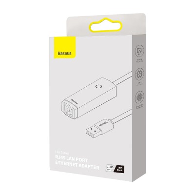 Переходник/Адаптер BASEUS Lite Series Ethernet Adapter, USB A- RJ45 (1000Mbps), черный Переходник/Адаптер BASEUS Lite Series Ethernet Adapter, USB A- RJ45 (1000Mbps), черный