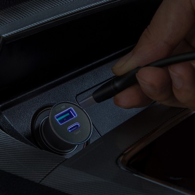 Автомобильное зарядное устройство BASEUS Circular Metal, USB+USB-C, 5A, 30W, черный Автомобильное зарядное устройство BASEUS Circular Metal, USB+USB-C, 5A, 30W, черный