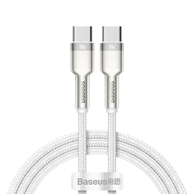 Кабель USB-C BASEUS Cafule Series Metal, Type-C - Type-C, 5A, 100W, 1 м, белый Кабель USB-C BASEUS Cafule Series Metal, Type-C - Type-C, 5A, 100W, 1 м, белый