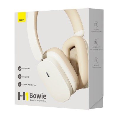 Беспроводные наушники BASEUS Bowie H1, Bluetooth, 800 мАч, белый Беспроводные наушники BASEUS Bowie H1, Bluetooth, 800 мАч, белый