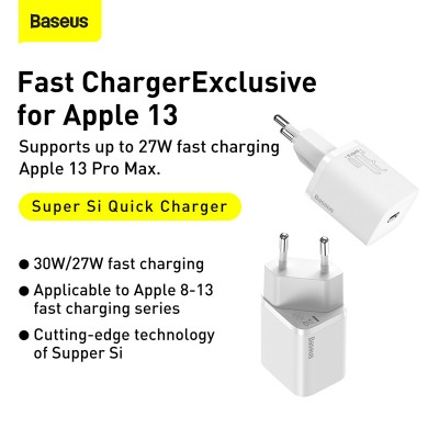 Зарядное устройство BASEUS Super Si USB-C, 3A, 30W, белый Зарядное устройство BASEUS Super Si USB-C, 3A, 30W, белый