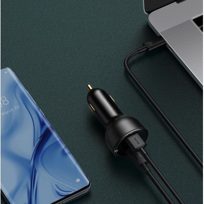 Автомобильное зарядное устройство BASEUS Superme Digital Display, USB+USB-C + Кабель Type-C-Type-C, 5A, черный Автомобильное зарядное устройство BASEUS Superme Digital Display, USB+USB-C + Кабель Type-C-Type-C, 5A, черный