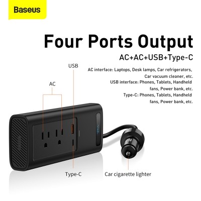 Автомобильный инвертор BASEUS In-car Inverter US/JP, черный, 150W Автомобильный инвертор BASEUS In-car Inverter US/JP, черный, 150W