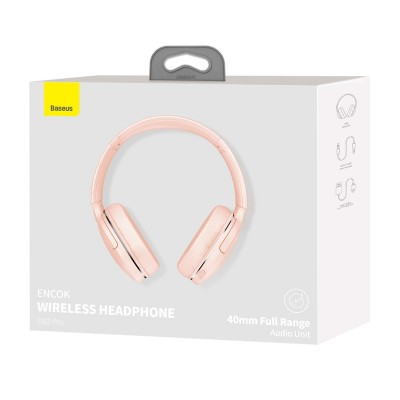 Беспроводные наушники BASEUS Encok Wireless D02 Pro, Bluetooth + AUX, 450 мАч, розовый, кабель AUX+Type-C Беспроводные наушники BASEUS Encok Wireless D02 Pro, Bluetooth + AUX, 450 мАч, розовый, кабель AUX+Type-C