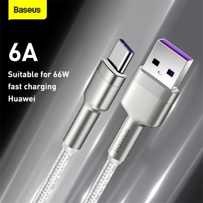 Кабель USB BASEUS Cafule Series Metal, USB - Type-C, 6A, 66W, 1 м, белый Кабель USB BASEUS Cafule Series Metal, USB - Type-C, 6A, 66W, 1 м, белый