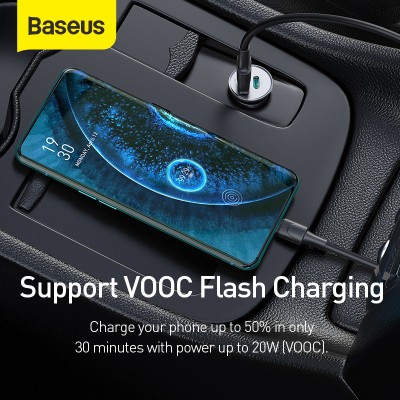 Автомобильное зарядное устройство BASEUS Circular Metal, USB+USB-C, 5A, 30W, черный Автомобильное зарядное устройство BASEUS Circular Metal, USB+USB-C, 5A, 30W, черный