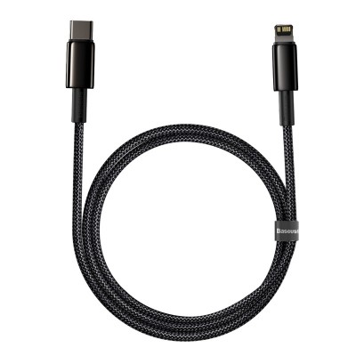 Кабель USB-C BASEUS Tungsten Gold, Type-C - Lightning, 20W, 1 м, черный Кабель USB-C BASEUS Tungsten Gold, Type-C - Lightning, 20W, 1 м, черный