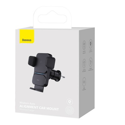 Автомобильный держатель BASEUS Wisdom Auto Alignment (Air-outlet Base), с беспроводной зарядкой, 2A, 15W, черный, на воз Автомобильный держатель BASEUS Wisdom Auto Alignment (Air-outlet Base), с беспроводной зарядкой, 2A, 15W, черный, на воз