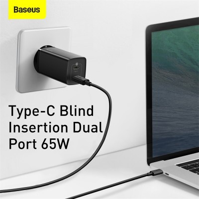 Зарядное устройство BASEUS GaN2 Lite Quick Charger 2*USB-C, 3A, 65W, черный Зарядное устройство BASEUS GaN2 Lite Quick Charger 2*USB-C, 3A, 65W, черный