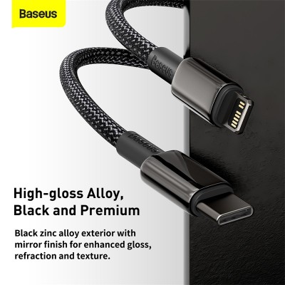 Кабель USB-C BASEUS Tungsten Gold, Type-C - Lightning, 20W, 1 м, черный Кабель USB-C BASEUS Tungsten Gold, Type-C - Lightning, 20W, 1 м, черный
