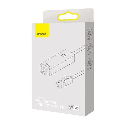 Переходник/Адаптер BASEUS Lite Series Ethernet Adapter, USB A- RJ45 (1000Mbps), белый Переходник/Адаптер BASEUS Lite Series Ethernet Adapter, USB A- RJ45 (1000Mbps), белый