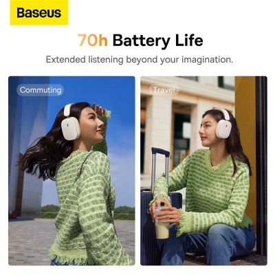 Беспроводные наушники BASEUS Bowie H1, Bluetooth, 800 мАч, белый Беспроводные наушники BASEUS Bowie H1, Bluetooth, 800 мАч, белый