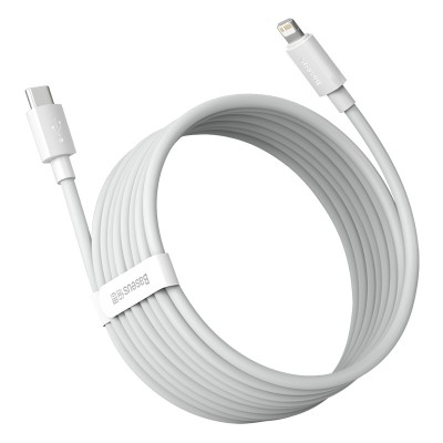 Кабель USB-C BASEUS Simple Wisdom Data Cable Kit, Type-C - Lightning, 5A, 1.5 м, белый, 2шт Кабель USB-C BASEUS Simple Wisdom Data Cable Kit, Type-C - Lightning, 5A, 1.5 м, белый, 2шт