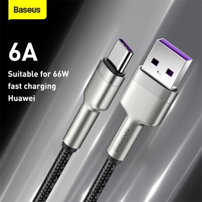 Кабель USB BASEUS Cafule Series Metal, USB - Type-C, 6A, 66W, 2 м, черный Кабель USB BASEUS Cafule Series Metal, USB - Type-C, 6A, 66W, 2 м, черный