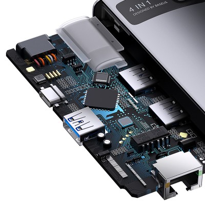 Переходник/Адаптер BASEUS Metal Gleam Series 4-in-1, Разветвитель, Type-C - 3xUSB3.0 + RJ45, серый Переходник/Адаптер BASEUS Metal Gleam Series 4-in-1, Разветвитель, Type-C - 3xUSB3.0 + RJ45, серый