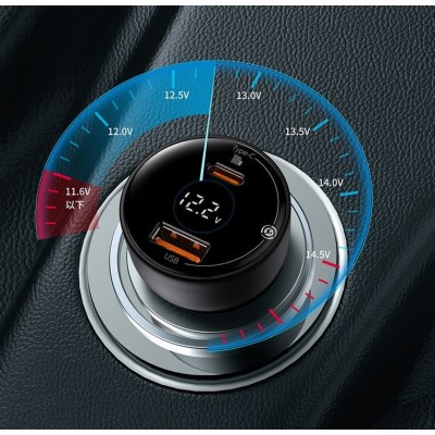 Автомобильное зарядное устройство BASEUS Superme Digital Display, USB+USB-C + Кабель Type-C-Type-C, 5A, черный Автомобильное зарядное устройство BASEUS Superme Digital Display, USB+USB-C + Кабель Type-C-Type-C, 5A, черный