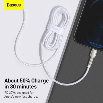 Кабель USB-C BASEUS Cafule Series Metal, Type-C - Lightning, 20W, 2 м, белый Кабель USB-C BASEUS Cafule Series Metal, Type-C - Lightning, 20W, 2 м, белый
