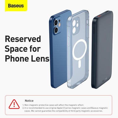 Портативный аккумулятор BASEUS Magnetic Wireless Fast Charging 20W, 2.4A, 10000 мА⋅ч, синий, с беспроводной зарядкой Портативный аккумулятор BASEUS Magnetic Wireless Fast Charging 20W, 2.4A, 10000 мА⋅ч, синий, с беспроводной зарядкой