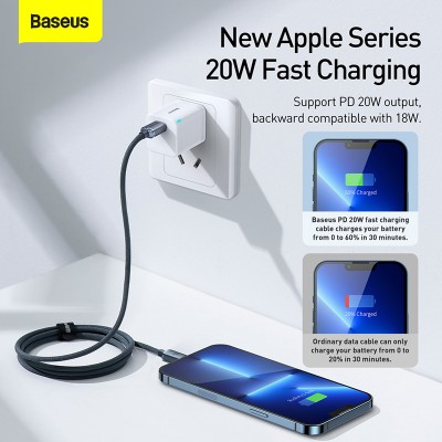 Кабель USB-C BASEUS Crystal Shine Series Fast Charging, Type-C - Lightning, 20W, 1,2м, черный Кабель USB-C BASEUS Crystal Shine Series Fast Charging, Type-C - Lightning, 20W, 1,2м, черный
