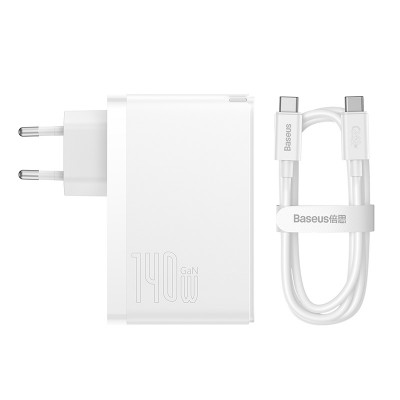 Зарядное устройство BASEUS GaN5 Pro Fast Charger USB+2*USB-C + Кабель Type-C-Type-C, 5A, 140W, белый Зарядное устройство BASEUS GaN5 Pro Fast Charger USB+2*USB-C + Кабель Type-C-Type-C, 5A, 140W, белый