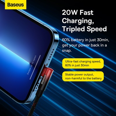 Кабель USB-C BASEUS MVP 2 Elbow-shaped Fast Charging, Type-C - Lightning, 20W, 1 м, черно-красный, угловой Кабель USB-C BASEUS MVP 2 Elbow-shaped Fast Charging, Type-C - Lightning, 20W, 1 м, черно-красный, угловой