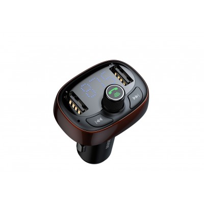 FM - Трансмиттер BASEUS T typed S-09, 2*USB, 3.4A, темный кофе, дисплей + Bluetooth, FM, SD/TF FM - Трансмиттер BASEUS T typed S-09, 2*USB, 3.4A, темный кофе, дисплей + Bluetooth, FM, SD/TF