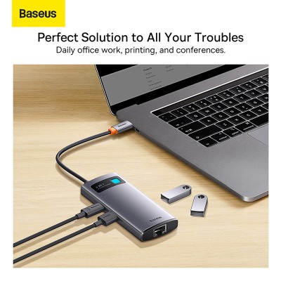 Переходник/Адаптер BASEUS Metal Gleam Series 4-in-1, Разветвитель, Type-C - 3xUSB3.0 + RJ45, серый Переходник/Адаптер BASEUS Metal Gleam Series 4-in-1, Разветвитель, Type-C - 3xUSB3.0 + RJ45, серый
