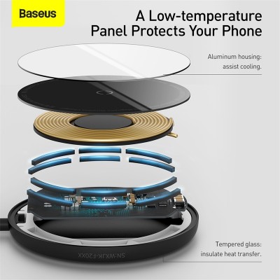 Беспроводное зарядное устройство BASEUS Simple Mini Magnetic BS-W522 + Кабель Type-C, 2A, 15W, черный Беспроводное зарядное устройство BASEUS Simple Mini Magnetic BS-W522 + Кабель Type-C, 2A, 15W, черный