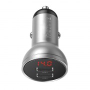 Автомобильное зарядное устройство BASEUS Digital Display Dual, 2*USB, 2.4A, 24W, серебристый, дисплей