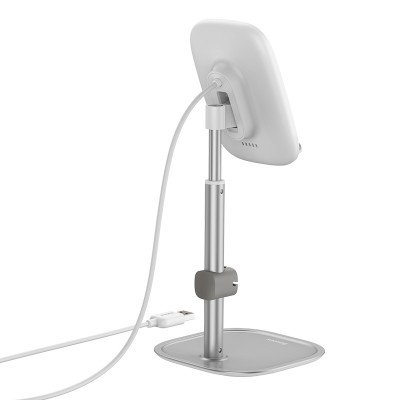 Настольная подставка BASEUS Literary Youth Desktop Bracket, серебристый, с беспроводной зарядкой Настольная подставка BASEUS Literary Youth Desktop Bracket, серебристый, с беспроводной зарядкой