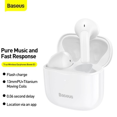 Беспроводные наушники BASEUS Bowie E3, Bluetooth, 35 мАч, белый Беспроводные наушники BASEUS Bowie E3, Bluetooth, 35 мАч, белый