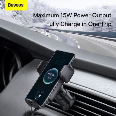 Автомобильный держатель BASEUS Wisdom Auto Alignment (Air-outlet Base), с беспроводной зарядкой, 2A, 15W, черный, на воз Автомобильный держатель BASEUS Wisdom Auto Alignment (Air-outlet Base), с беспроводной зарядкой, 2A, 15W, черный, на воз